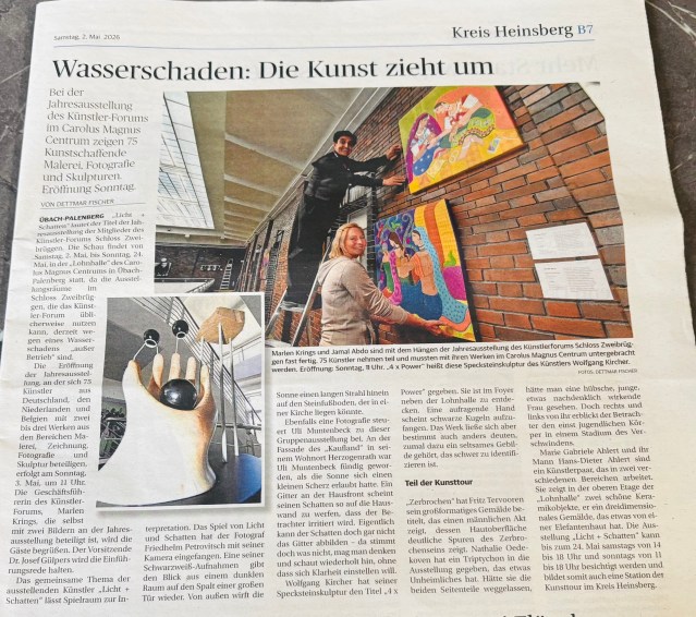 My paintings got featured in an article about the exhibition held by Schloss Zweibrüggen at Carolus Magnus Centrum in Übach Palenberg.