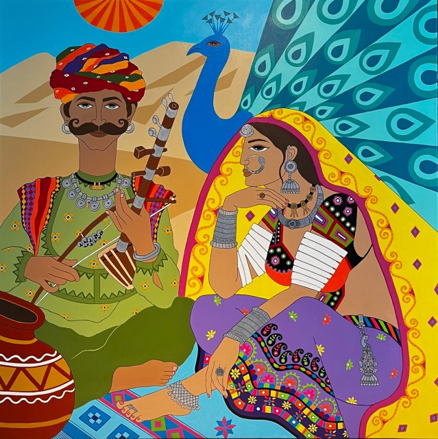 Desert music, 150 x 150 cm in ccrylic by Chitra Raju. SOLD